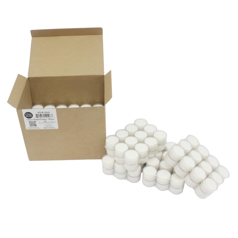 Stonebriar 96 Count White Unscented Smokeless Long Burning Clear Cup Tea Light Candles with 6 to 7 Hour Burn Time - Image 4